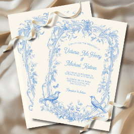 Invitación Toile Floral love birds Boda