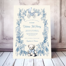 Toile Floral Teddy Bear Carrier Baby Shower