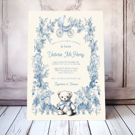 Invitación Toile Floral Teddy Bear Carrier Baby Shower