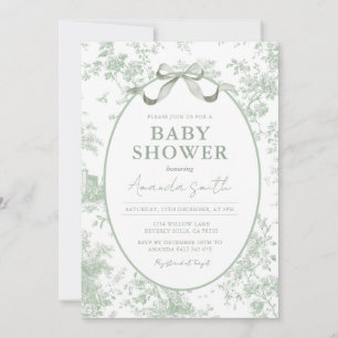 Invitación Toile Floral Verde Polvoriento Sage Baby Shower Fl