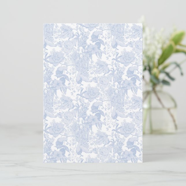 Invitación Toile floral victoriano en azul de Wedgewood sobre (Anverso de pie)