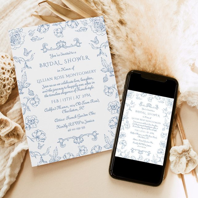 Invitación Toile Floral Whimsical Garden Ducha de novia (Subido por el creador)