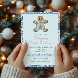 Invitación Toile Gingerbread Cookie de chinas azules y rosas
