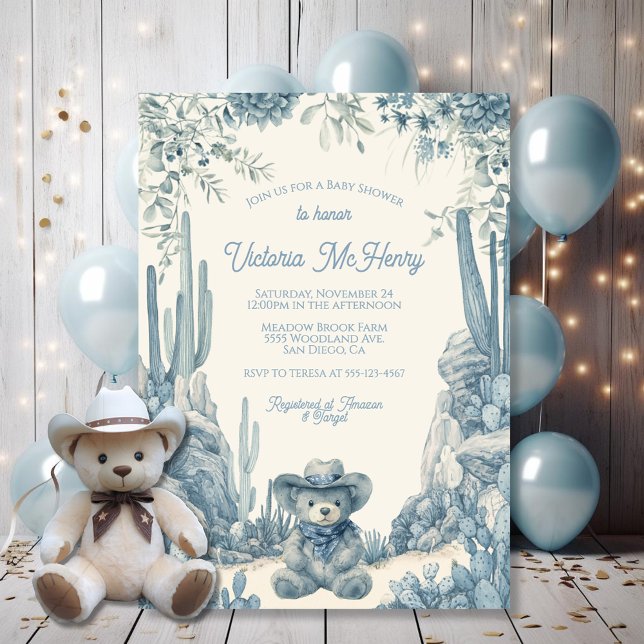 Invitación Toile Little Cowboy Teddy Bear Baby Shower (Subido por el creador)