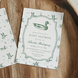 Invitación Toile Mallard Duck Neutral Gingham Baby Shower