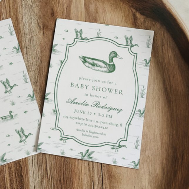 Invitación Toile Mallard Duck Neutral Gingham Baby Shower (Subido por el creador)
