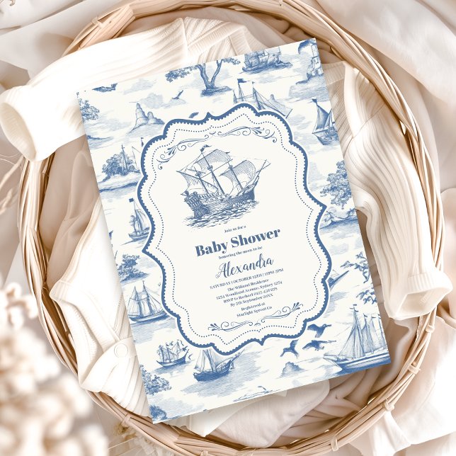 Invitación Toile Nautical Baby Shower (Subido por el creador)
