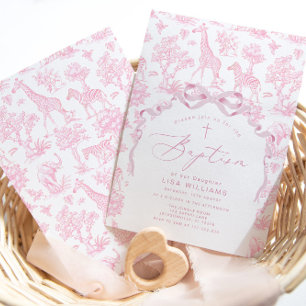 Invitación Toile Pink Chica Baptism Safari Chinoiserie