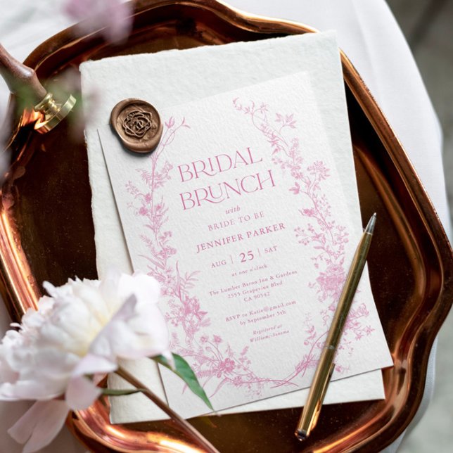 Invitación Toile Pink Floral Bridal Brunch (Subido por el creador)