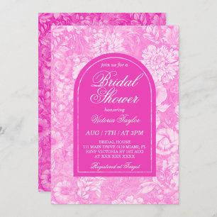 Invitación Toile rosa caliente Victoria Bridal Shower