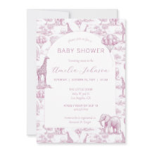 Toile Safari Pink Baby Shower Invitation Animal