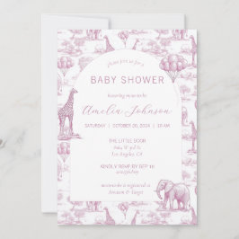 Invitación Toile Safari Pink Baby Shower Invitation Animal