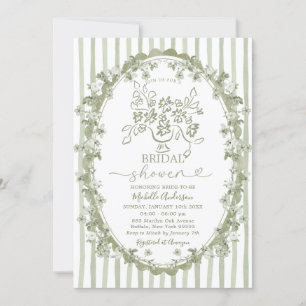 Invitación Toile Sage Floral Bouquet Bow Bridal Shower