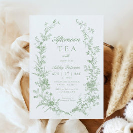 Invitación Toile Sage Green Afternoon Fiesta de té Baby Showe