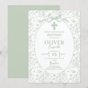 Invitación Toile Sage Green Baptism