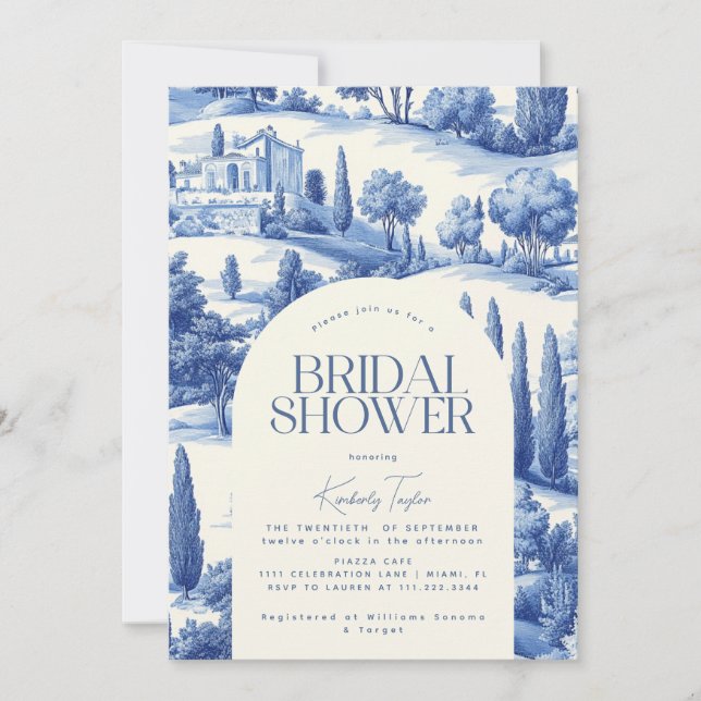 Invitación Toile Toscana Italia Ducha de Novias Italiana (Anverso)