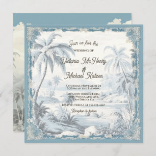 Invitación Toile Tropical Palm Trees Island Boda
