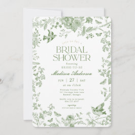 Invitación Toile Verde De Jouy Vintage Floral Bridal Shower