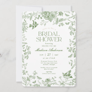 Invitación Toile Verde De Jouy Vintage Floral Bridal Shower