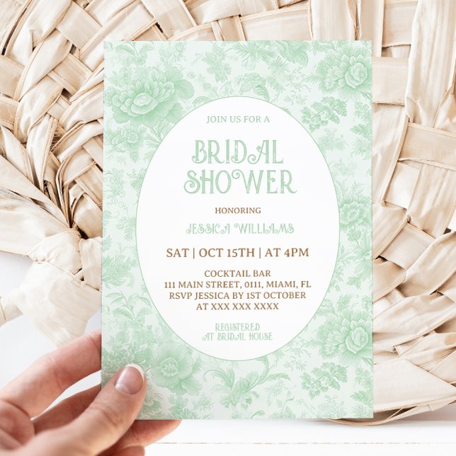 Invitación Toile victoriano Green Floral Bridal Shower (Subido por el creador)