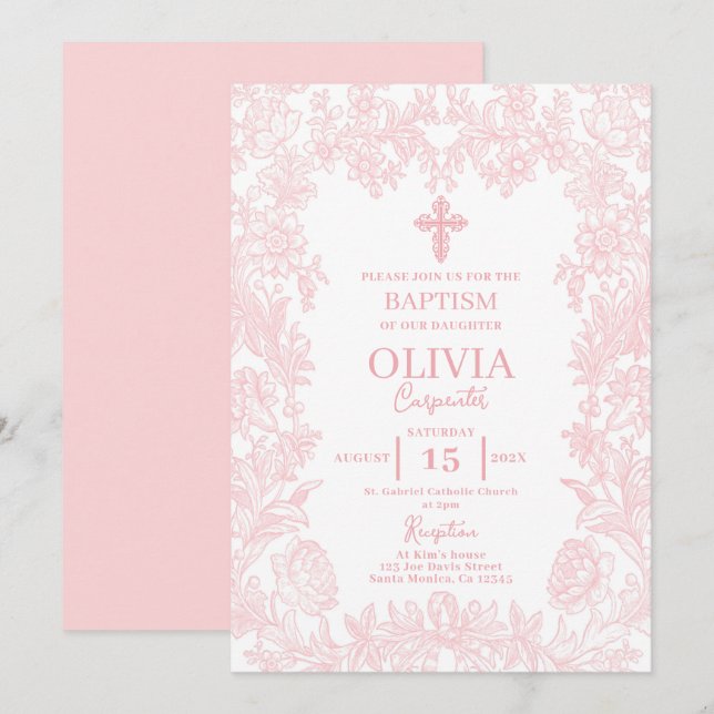 Invitación Toile Vintage cuadro Baptismo (Anverso / Reverso)
