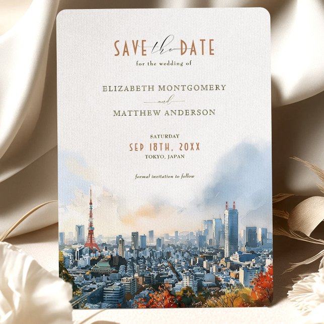 Invitación Tokyo Watercolor Skyline Save-the Date (Subido por el creador)