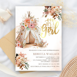 Invitación Toldo de bebé tribal floral boho niña Shower