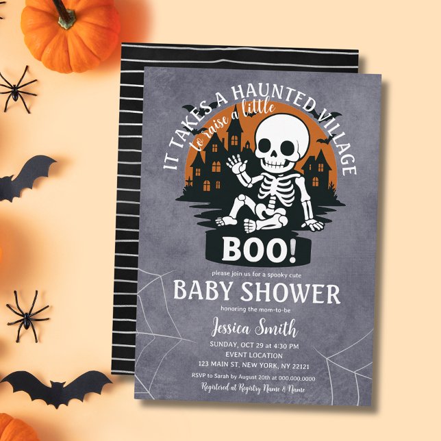 Invitación Toma el atormentado Boo Halloween Baby Shower (It Takes Haunted Village Boo Halloween Baby Shower Invitation
)