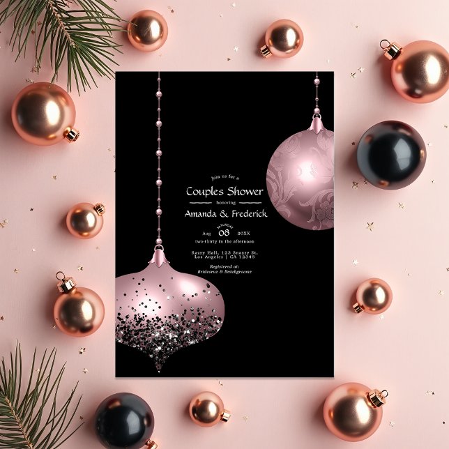 Invitación Tómalo de la Pareja de Navidad en Rosa y Dorado Ro (Blush Pink and Rose Gold Christmas Couples Shower Invitation)
