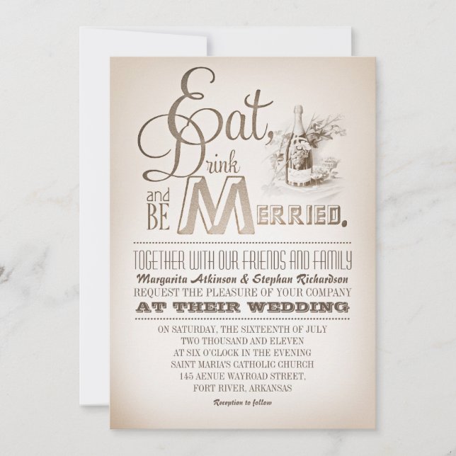 Invitación tomar una copa y casarse con invitados de boda (Anverso)