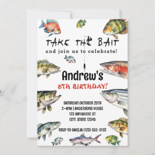 Invitación Tome el cumpleaños de la pesca de la acuarela del 
