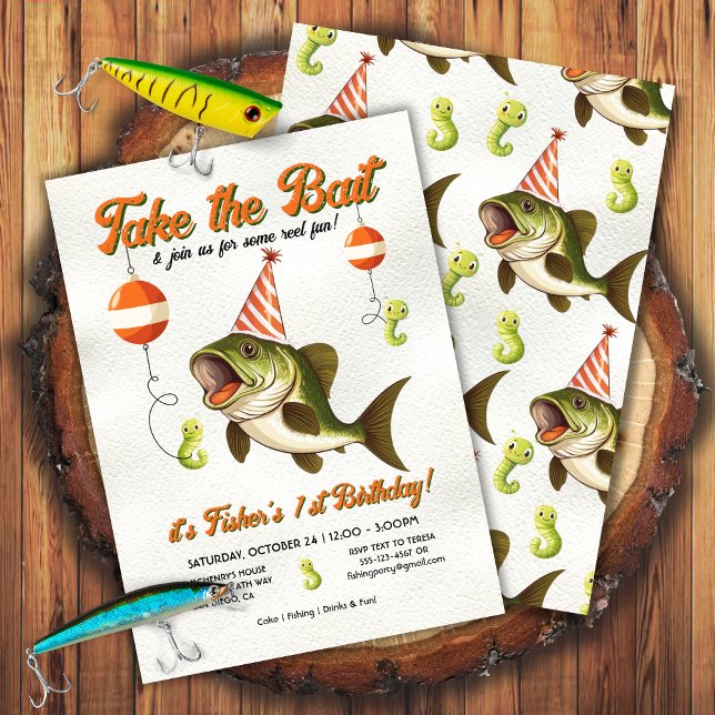 Invitación Tome la fiesta de cumpleaños de la pesca de cebo (Subido por el creador)