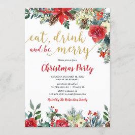 Invitación Tome una bebida y sé fiesta de Navidades Floral de