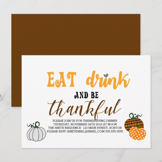 Invitación Tome Y Esté Agradecido Fiesta De Acción De Gracias (Anverso / Reverso)