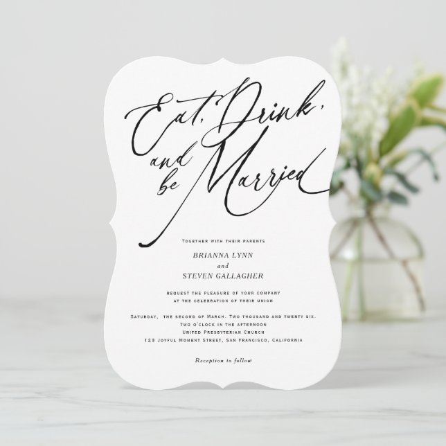 Invitación Tome y se case boda de escritura moderna (Anverso de pie)