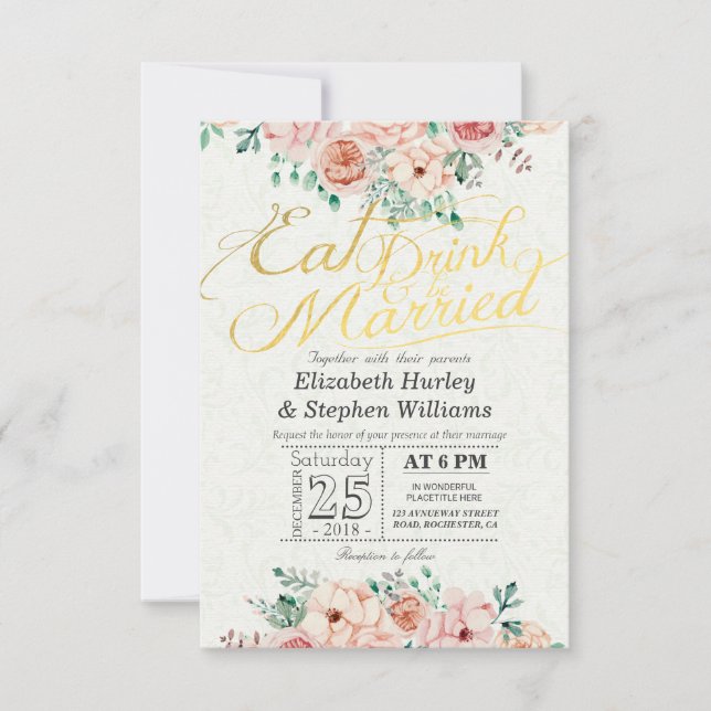 Invitación Tómese una bebida y se case con una boda floral (Anverso)
