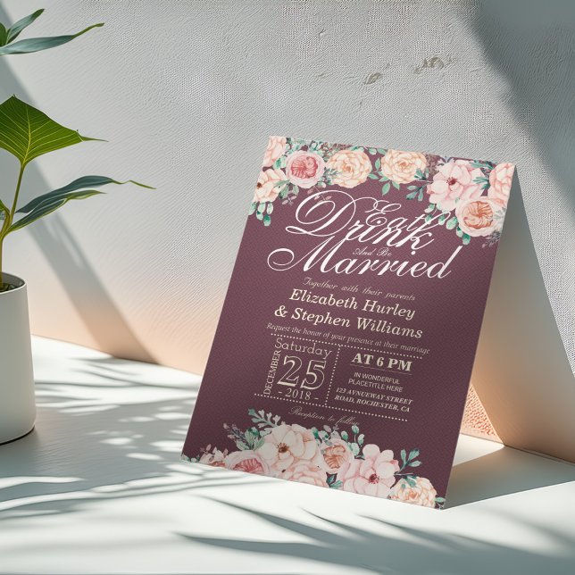 Invitación Tómese una bebida y se case con una boda floral (Subido por el creador)