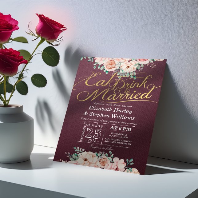 Invitación Tómese una bebida y se case con una boda floral (Subido por el creador)