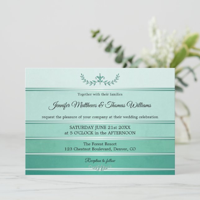 Invitación Ton sur Ton Boda de rayas verdes plateadas (Anverso de pie)