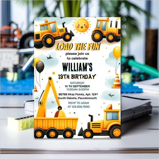 Invitación tonalidad niños Camiones de construcción simples 5 (Subido por el creador)
