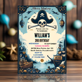Invitación Tone Ship Kids Guay Flag Boat Pirate Tercer Cumple