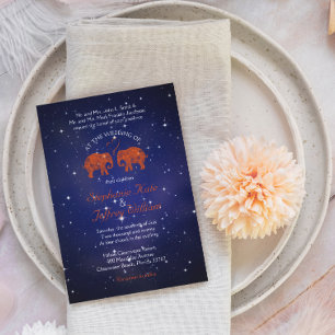 Invitación TONELADAS DE AMOR/Elefante Naranja Boda Azul