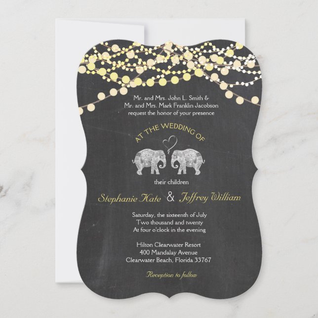 Invitación TONELADAS DE LOVE/Elephant Chalkboard Boda (Anverso)