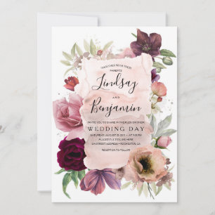 Invitación Tones terrarios Boda de cosecha de borgoña floral
