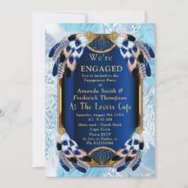 Invitación Tono azul de loro exótico plumas de compromiso