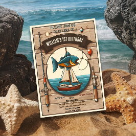 Invitación tono barco lindo chico Fish ofishally un primer cu