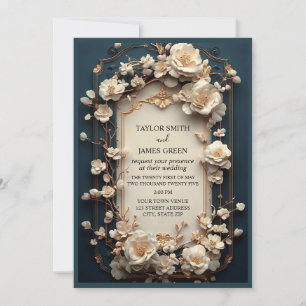 Invitación Tono de crema de marco floral y acentos dorados