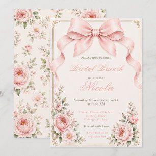 Invitación Tono de rubor floral rosa coqueto lazo desayuno nu