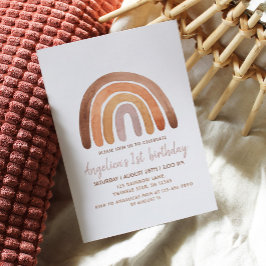 Invitación Tono de tierra acuarela Arcoiris primer cumpleaños