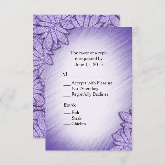 Invitación Tono Floral Violeta Ultra RSVP con Selección de Pl (Anverso / Reverso)